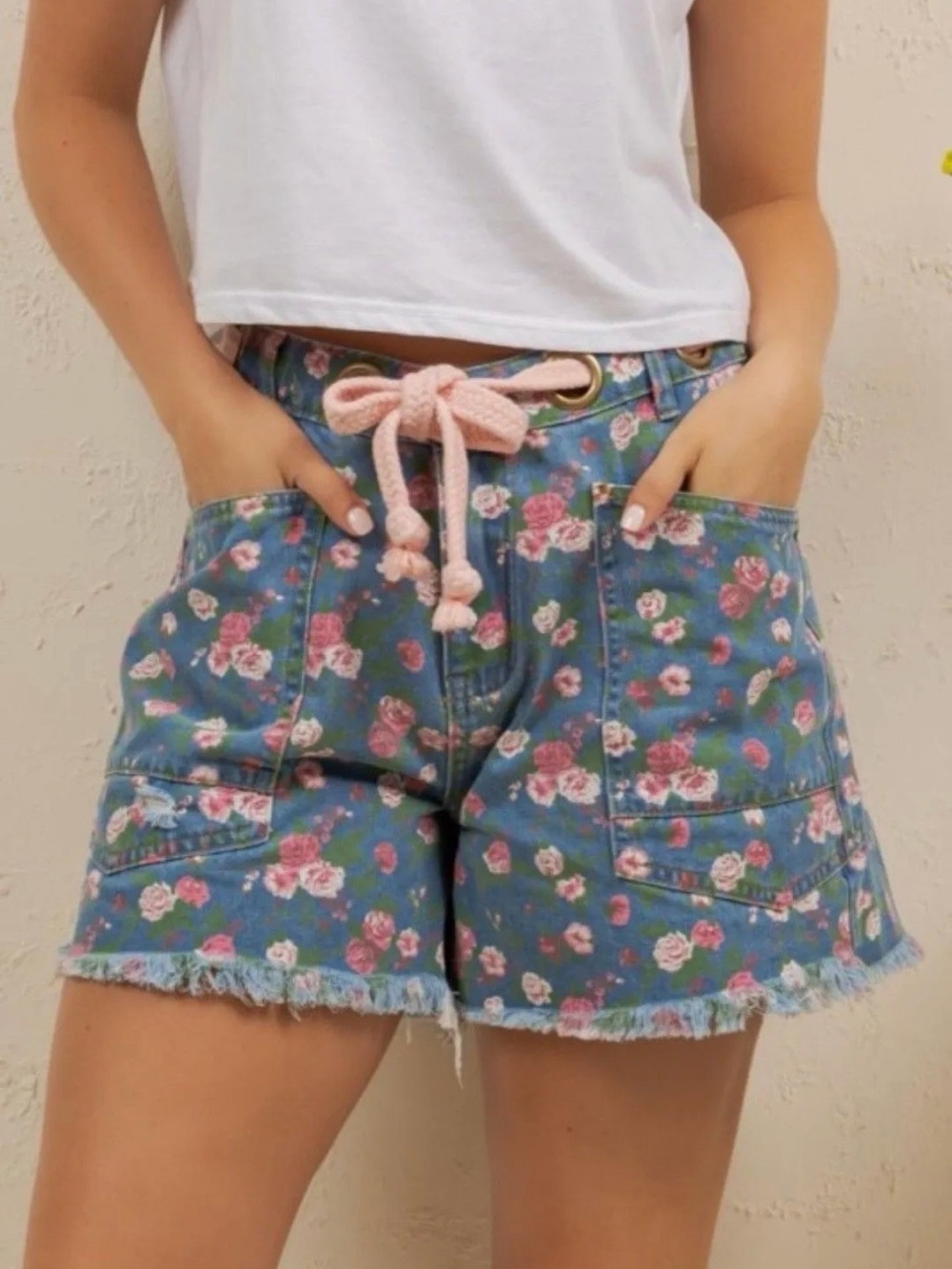 Sage+Fig Floral Denim Drawstring Women's Shorts — NWT
